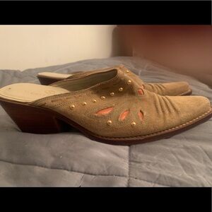 Tan suede booties with accents -Size 9.5